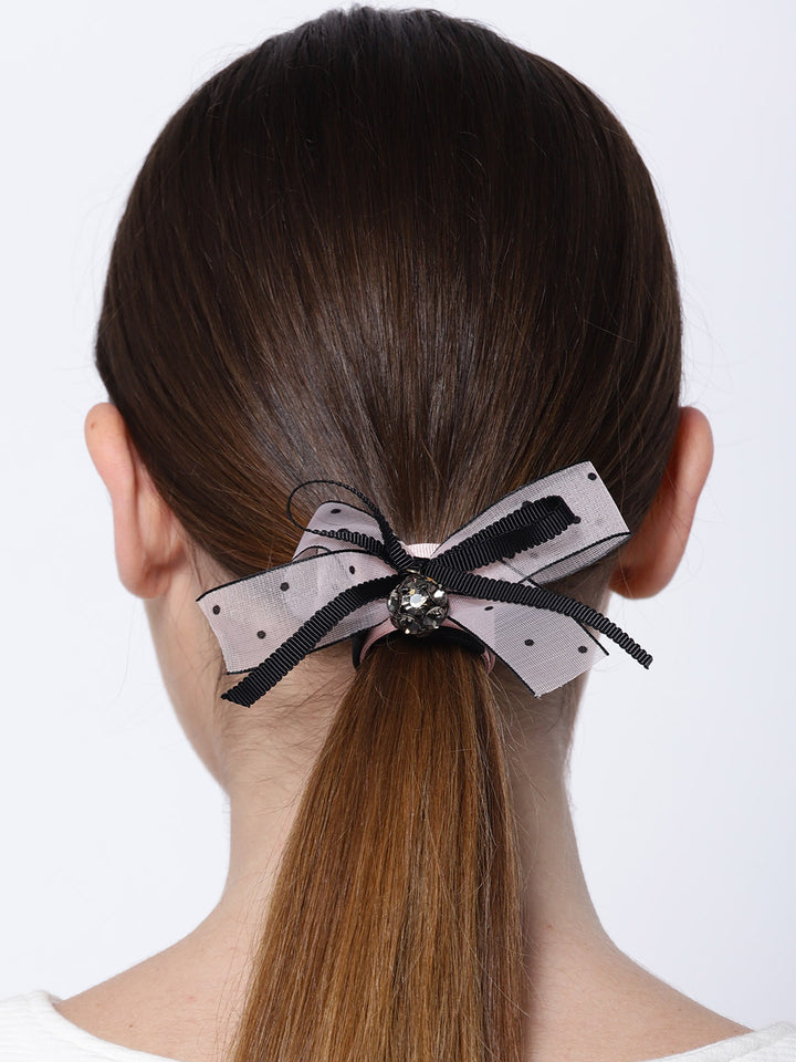 Bow Ponytail Holder in Pink and Black Color