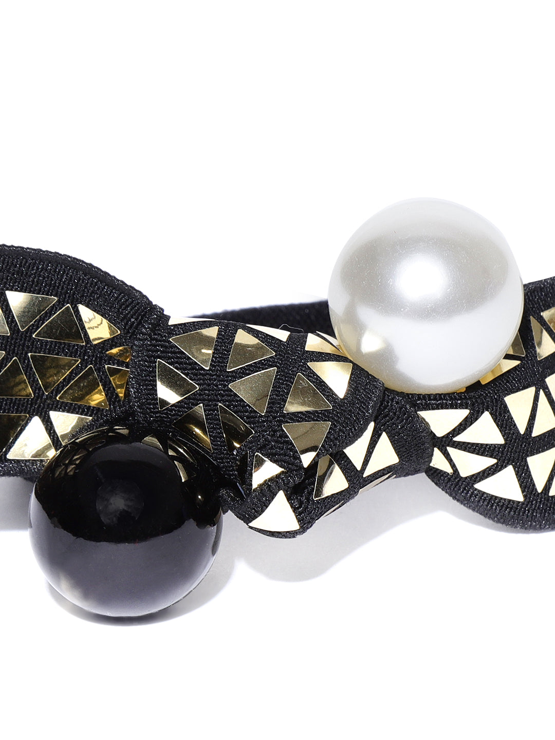 Designer Black And Golden Coloured With Pearls Rubber Band Style Ponytail Holder