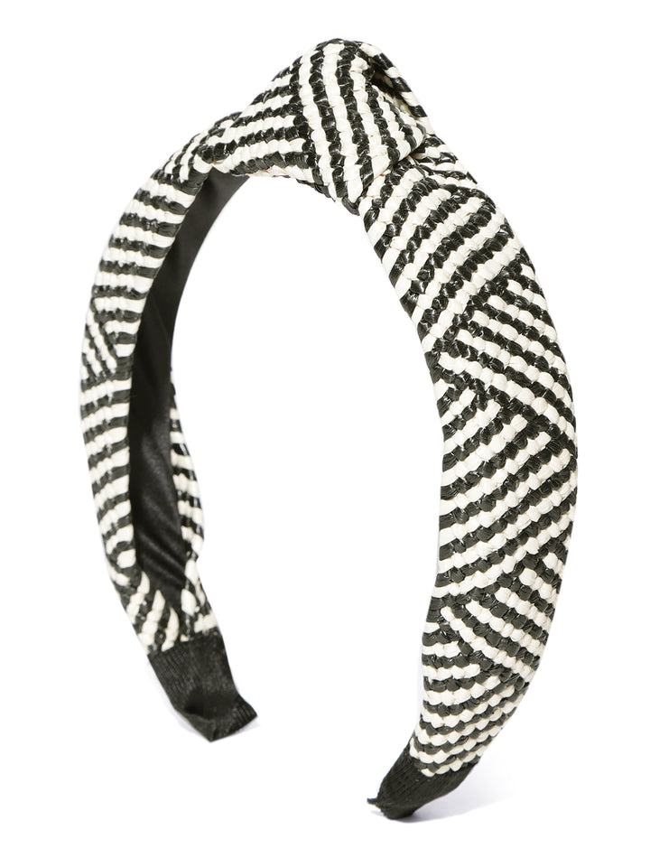 Designer Off-White And Black Lined Pattern Hair Bands
