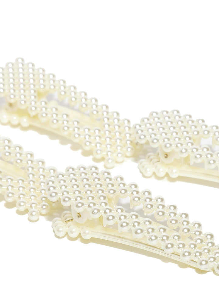 Set Of 2 Cream Coloured Pearl Design Geometric Shape Hair Clip