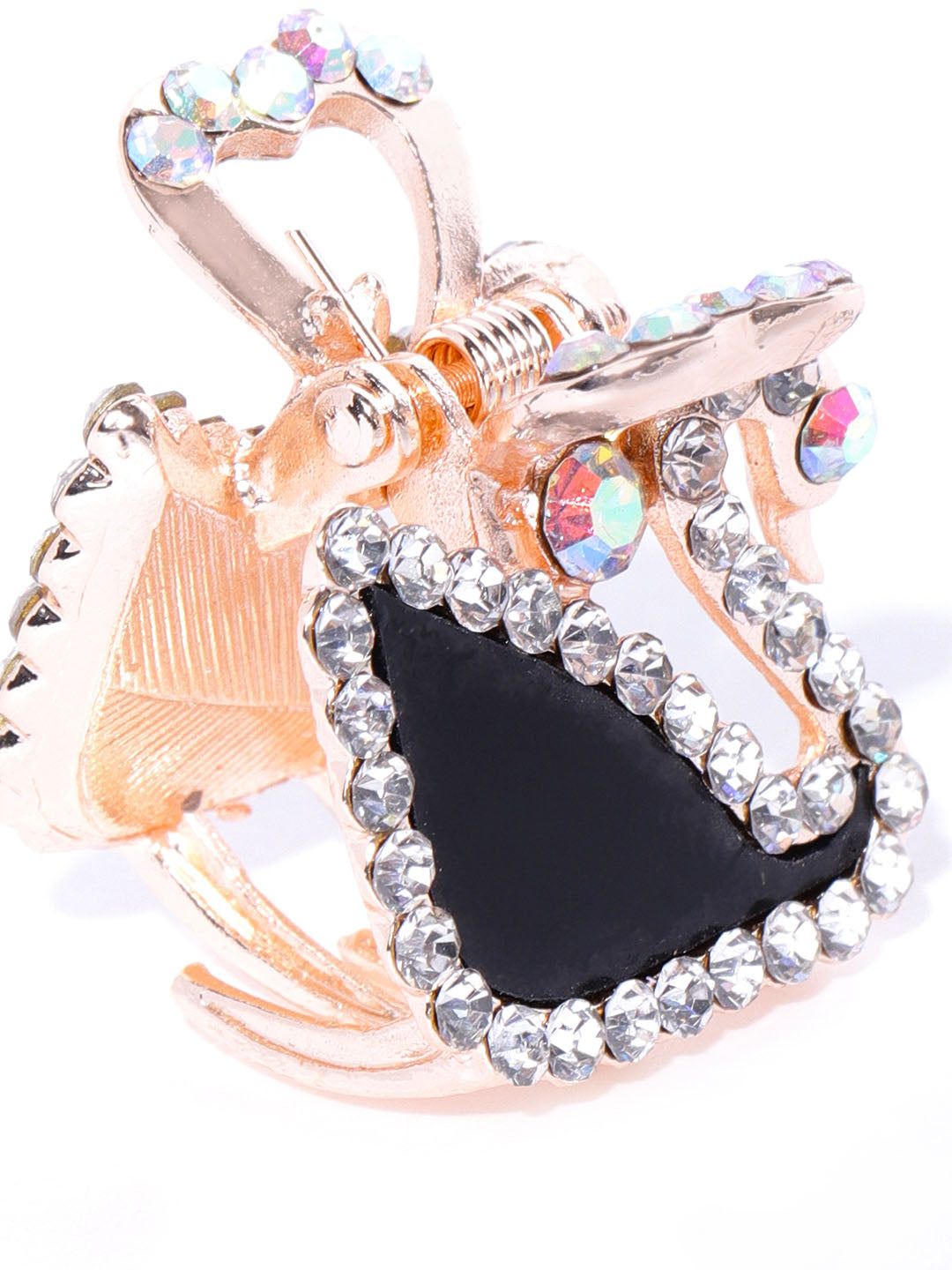 Rose Gold Plated Peacock Inspired Black Hair Clip/Clutch