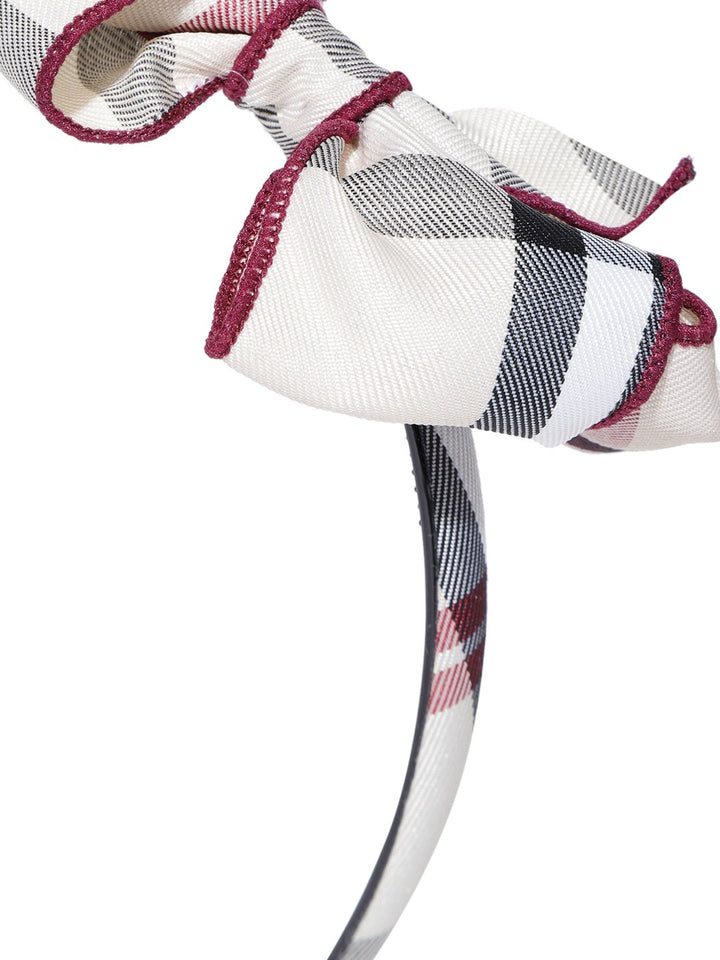 Beige And Maroon Checkerd Side Bow Hairband