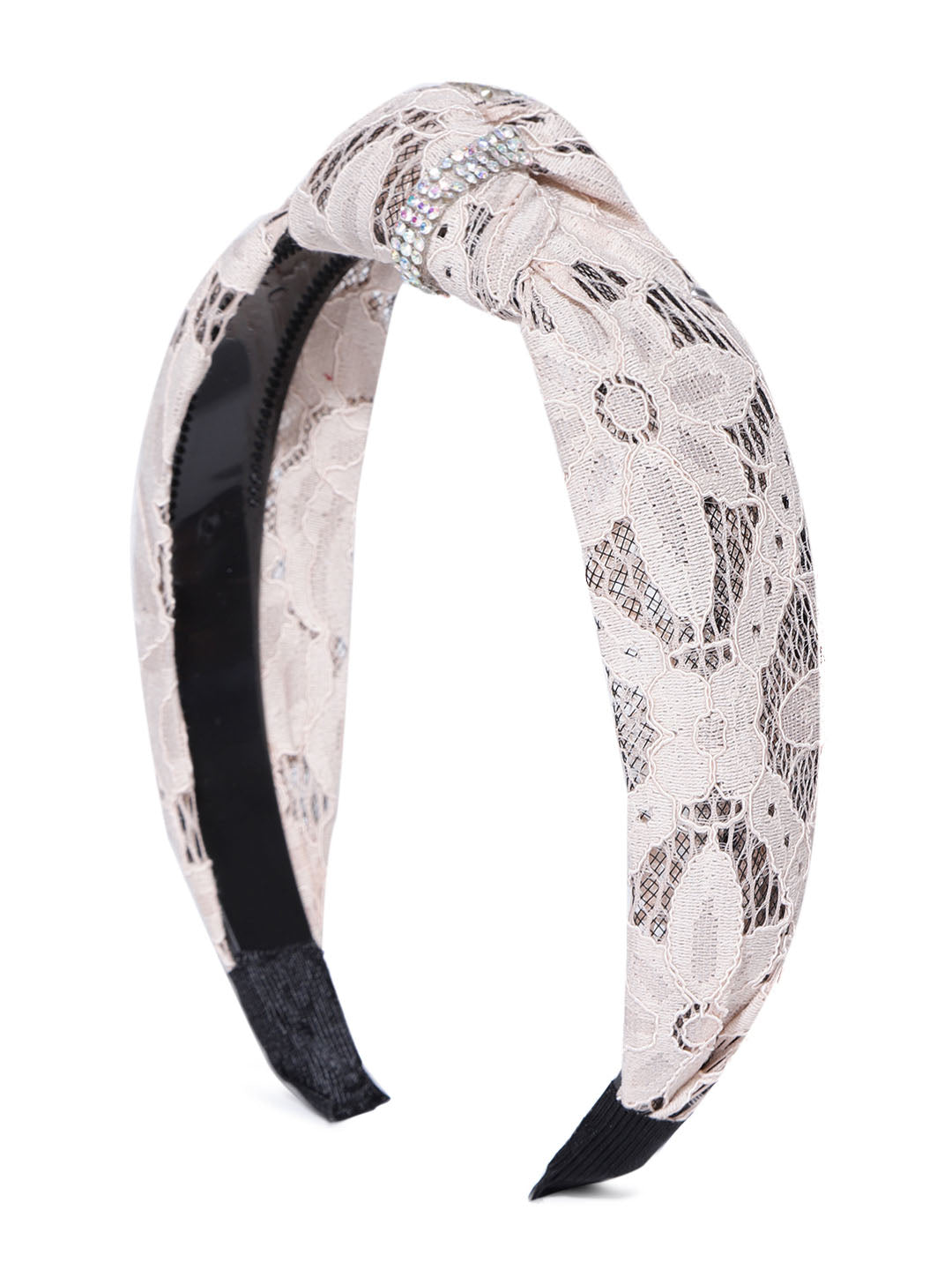 Off white Lace Fabric Knotted Hairband in Floral Pattern
