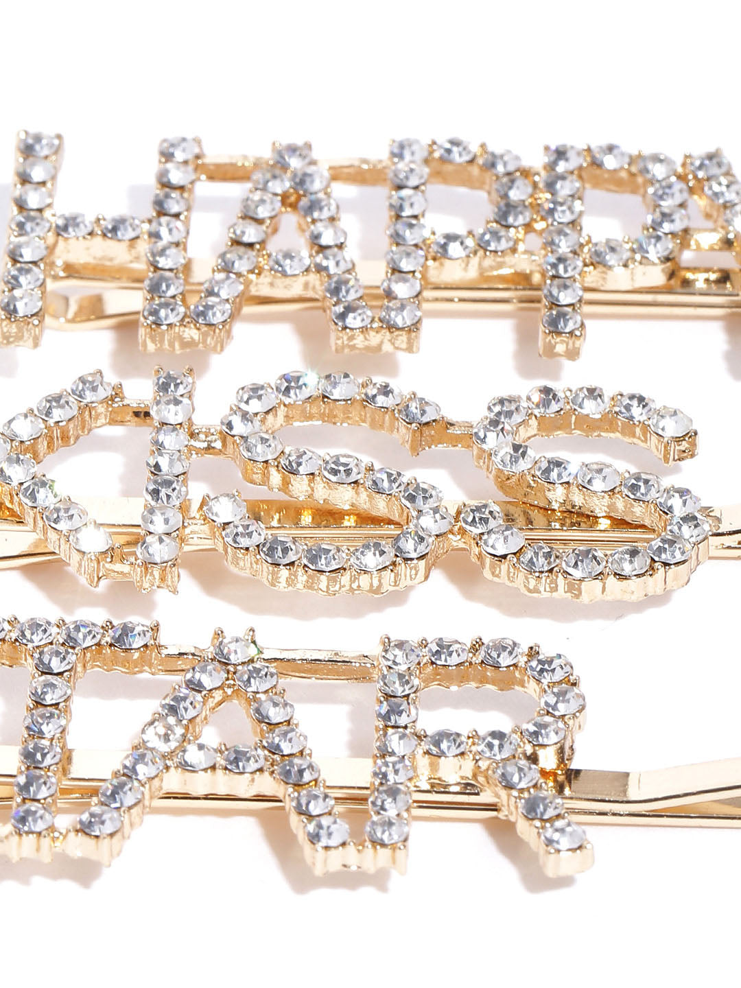 Set Of 3 Gold-Plated American Diamond Studded Letter Party Barrette Hair Clip
