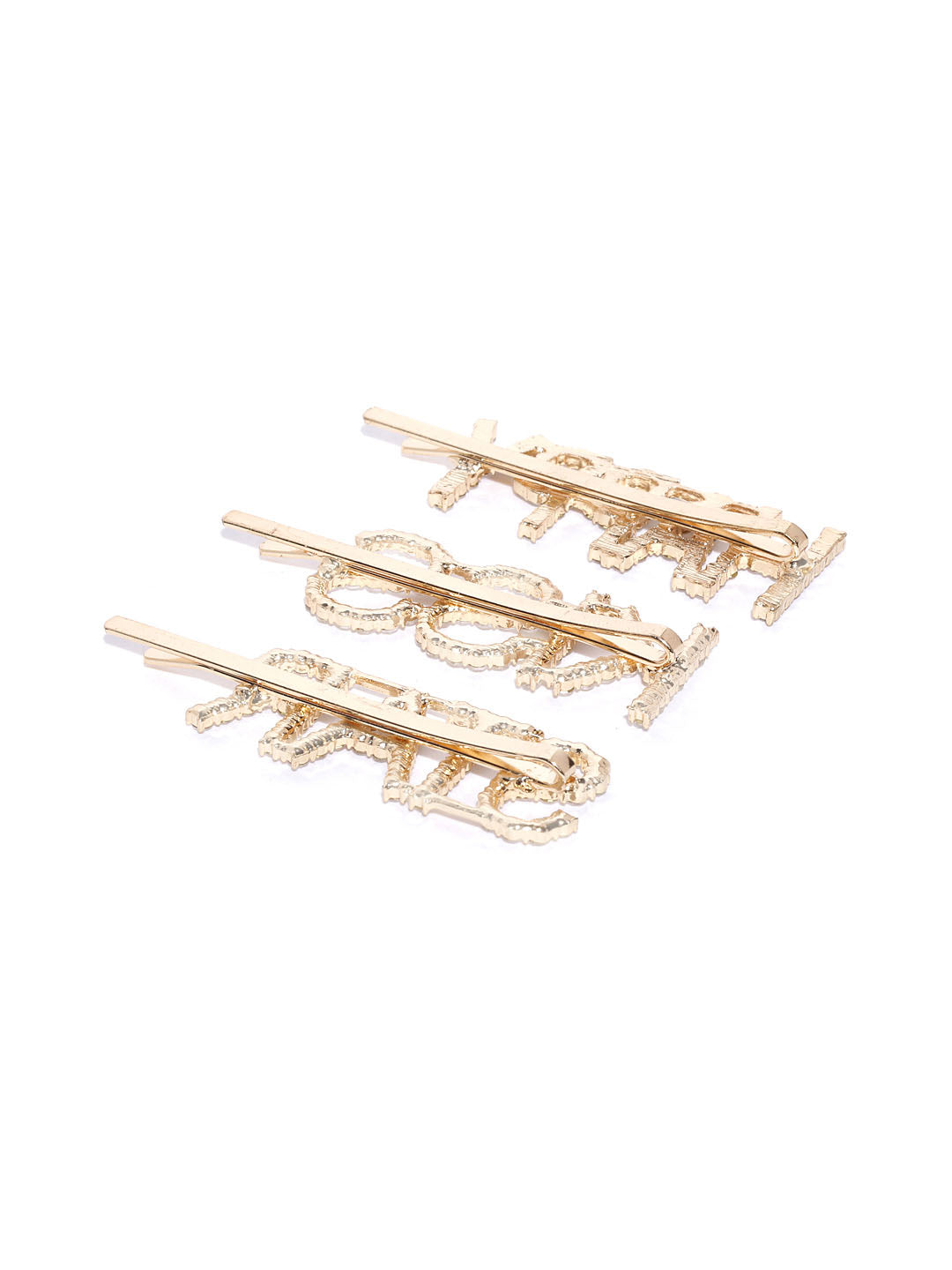 Set Of 3 Gold-Plated American Diamond Studded Letter Party Barrette Hair Clip