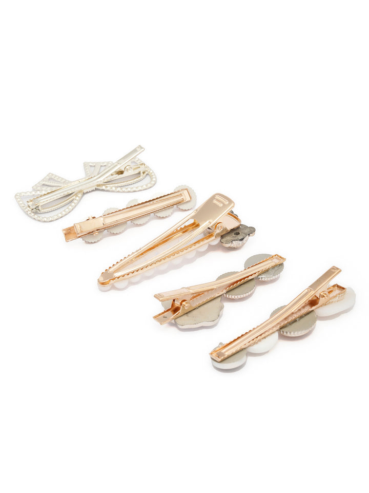 Stones Rose Gold Plated  Bow Set of 5 Hair Pins
