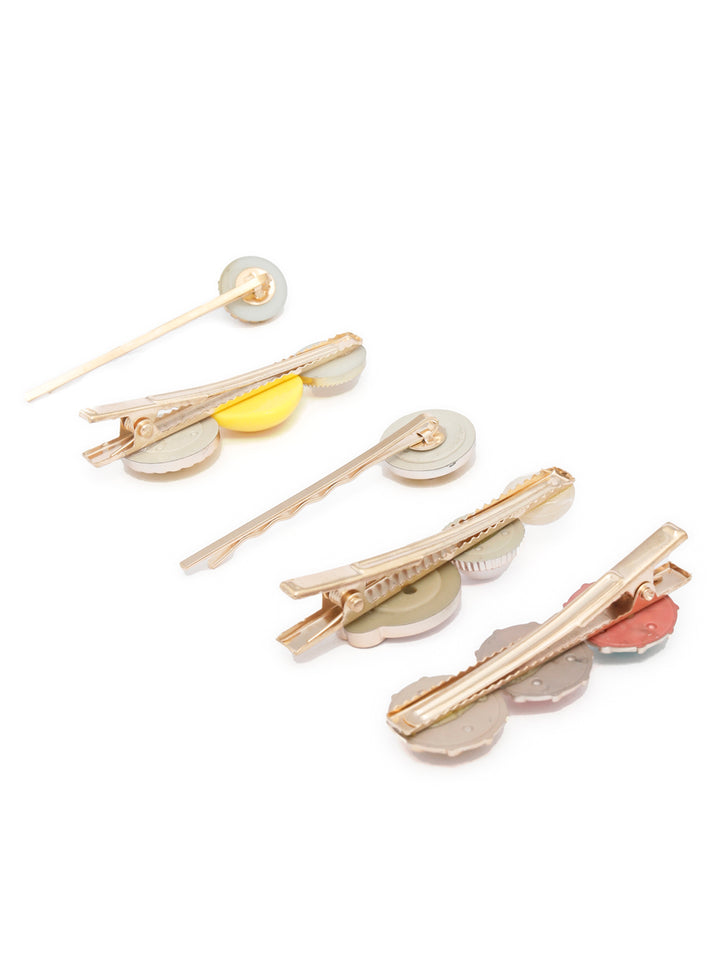 Multi-Color Smile Gold Plated Set of 5 Hair Pins