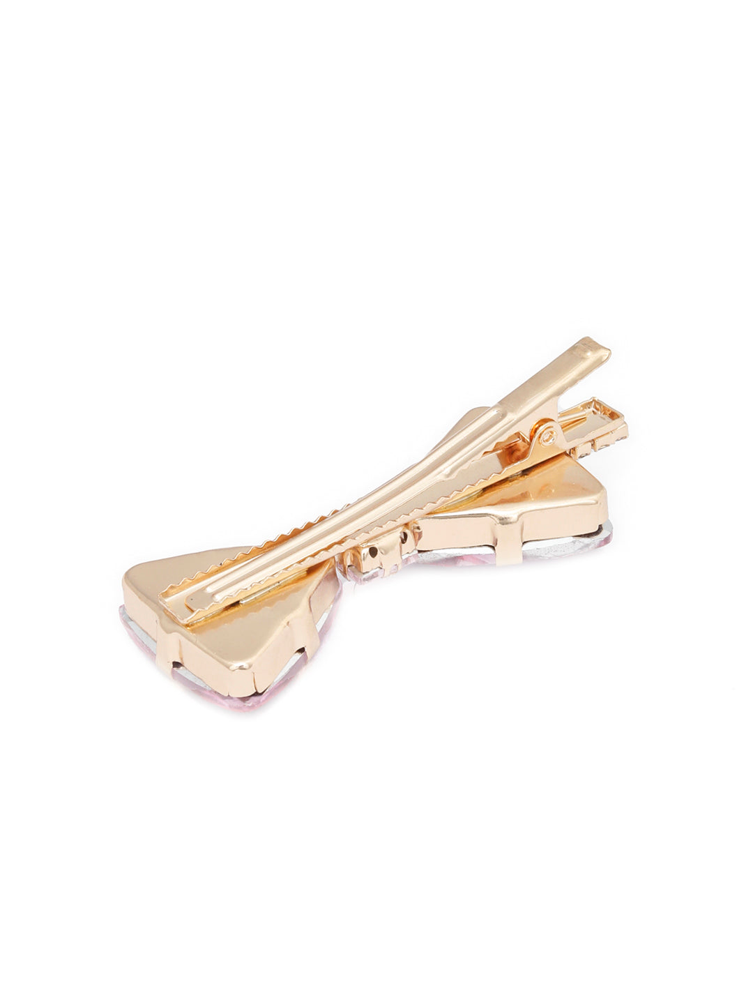 Pink Stones Rose Gold Plated Bow Hair Pin