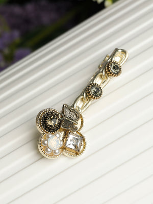 Multi Color Stones Gold Plated Floral Hair Pin