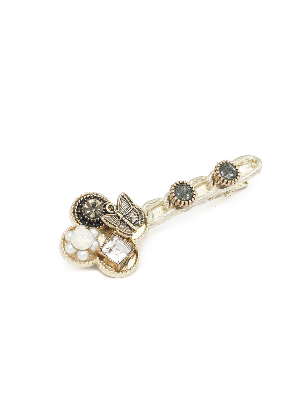 Multi Color Stones Gold Plated Floral Hair Pin