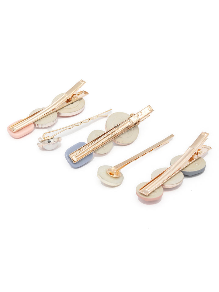 Multi-Color Rose Gold Plated Set of 5 Hair Pins