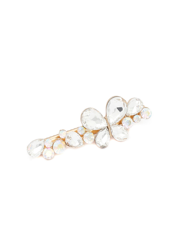 White Stones Gold Plated Butterfly Hair Pin