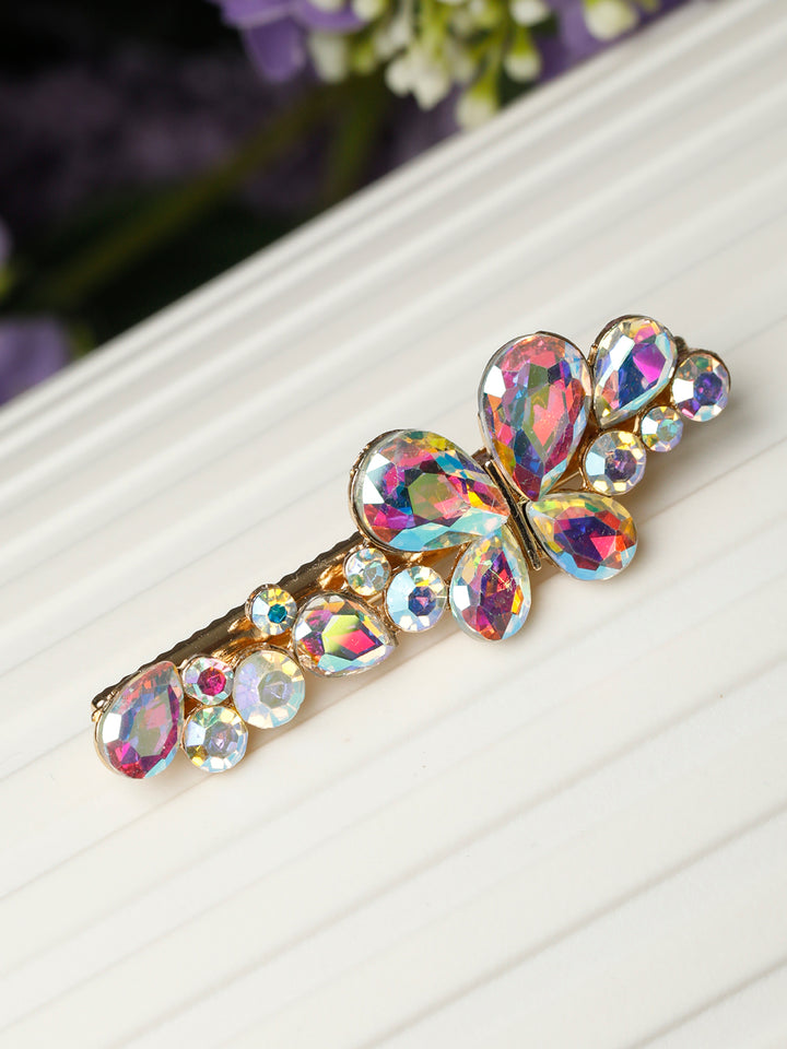 Stones Rose Gold Plated Butterfly Hair Pin