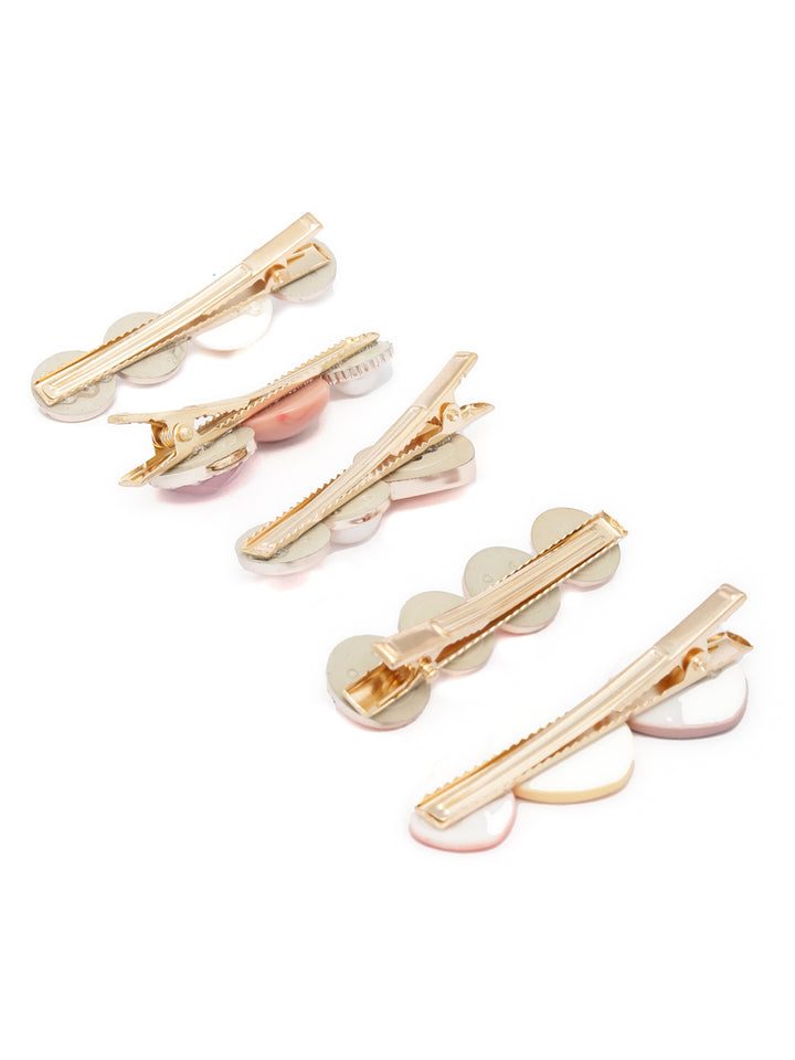 Peach Toned Rose Gold Plated Set of 5 Hair Pins