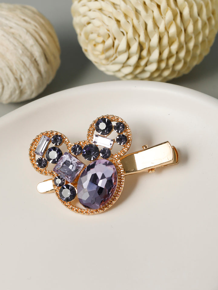 Purple Stones Gold Plated Teddy Bear Hair Pin