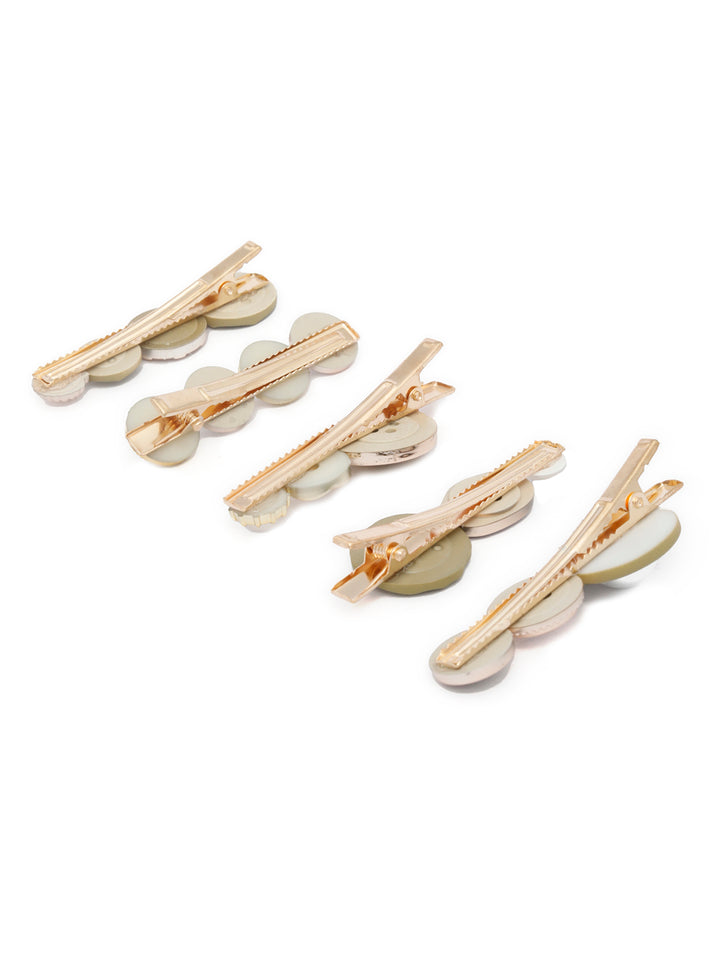 Green Pastel Toned Rose Gold Plated Set of 5 Hair Pins