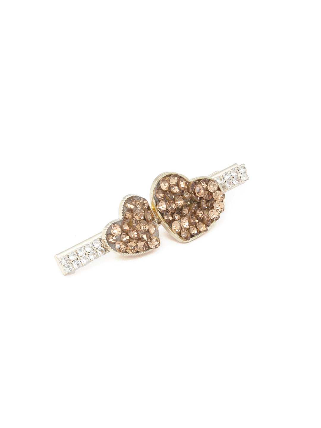 Brown Stones Gold Plated Heart Hair Pin