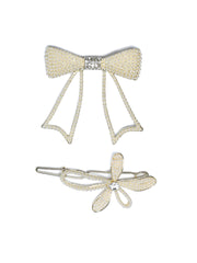White Flower & Bow Hair Pin Set