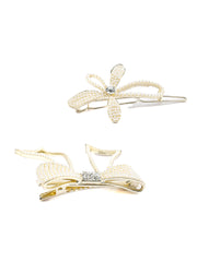 White Flower & Bow Hair Pin Set