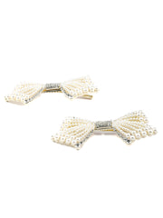 White Pearl Bow Hair Pin Set