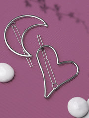 Silver Moon & Heart Hair Pin Set