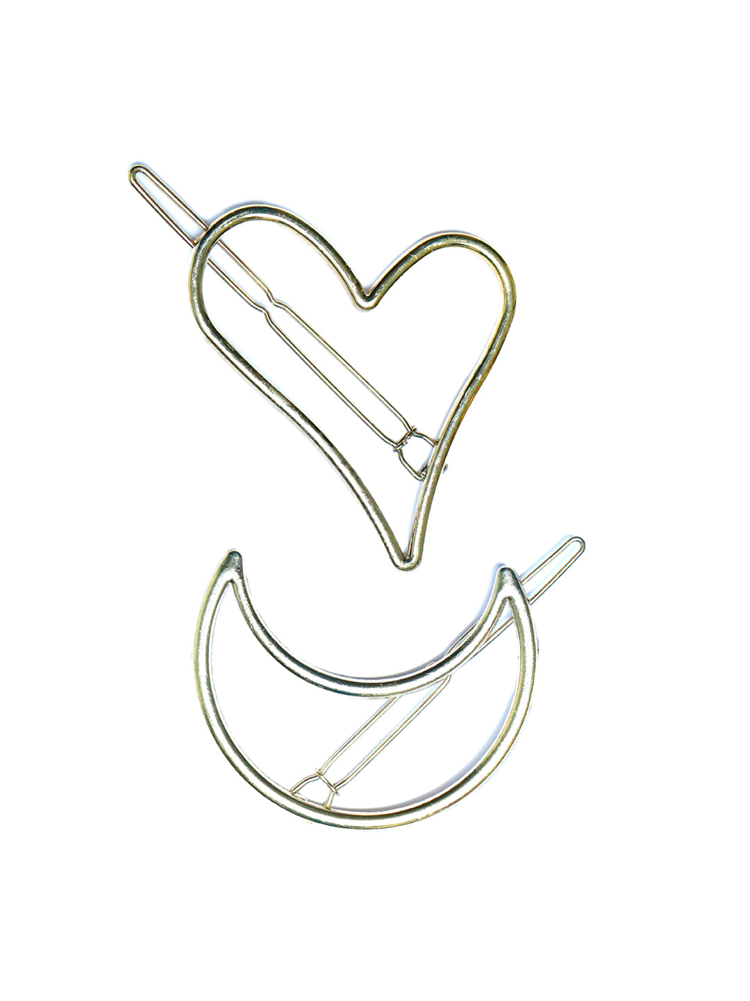 Silver Moon & Heart Hair Pin Set