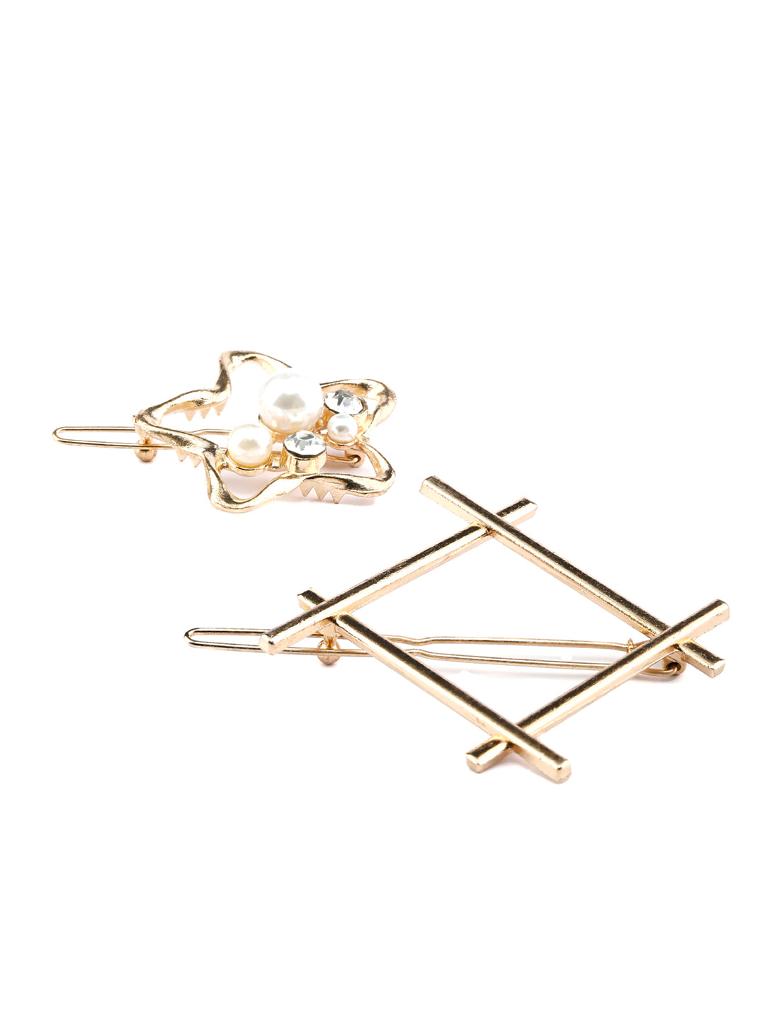 Rose Gold Pearl & American Diamond Floral Hair Pin Set