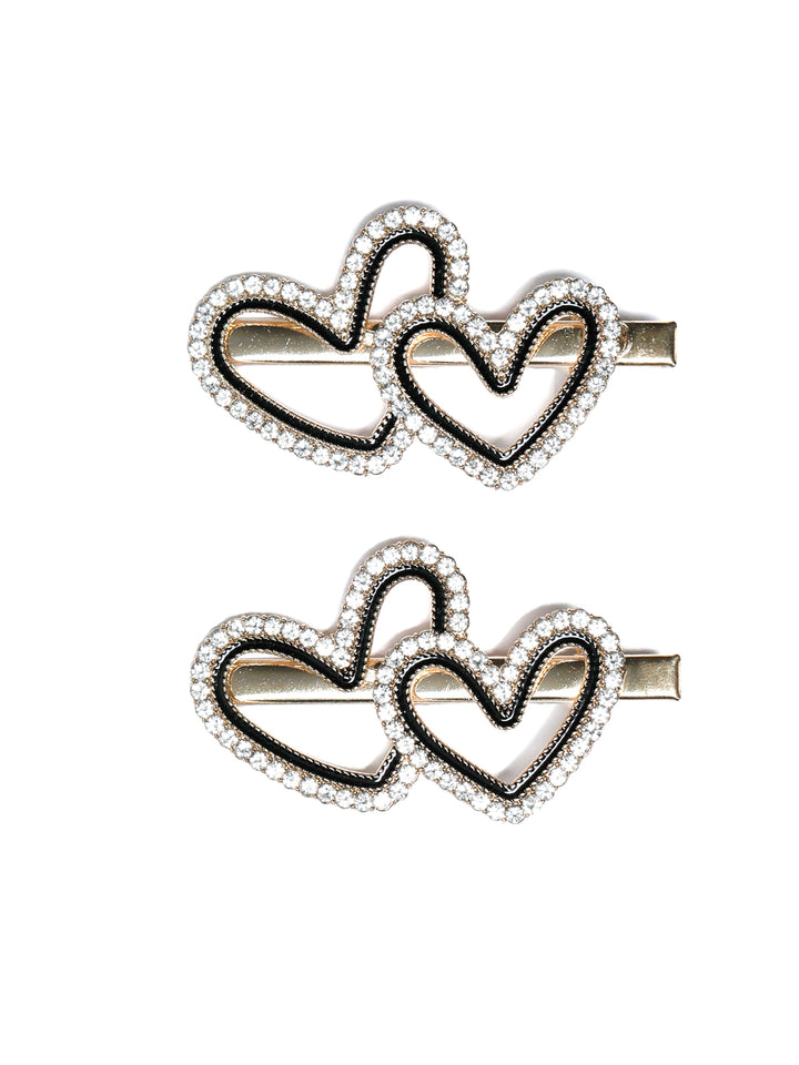 American Diamond Dual Heart Hair Pin Set