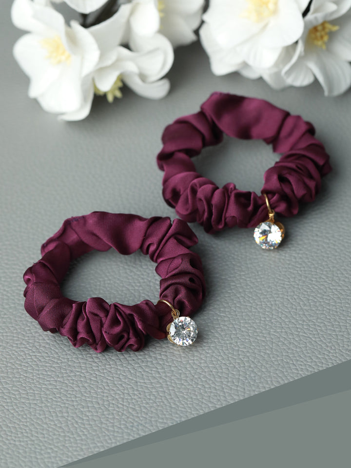Stone Studded Magenta Hair Ties Pack of 2