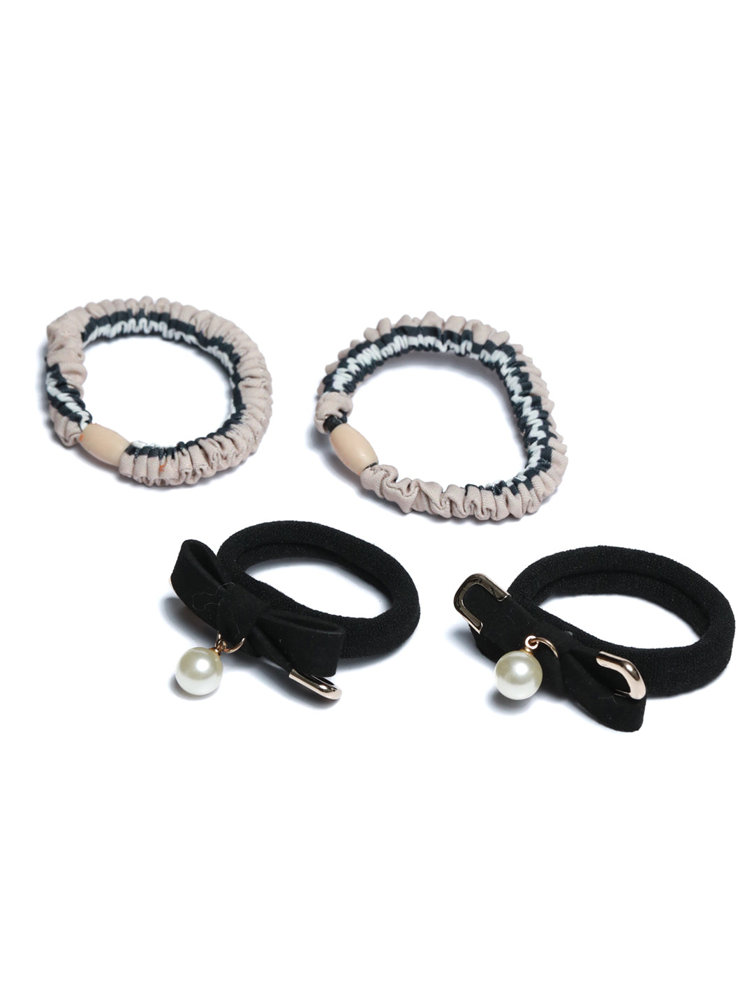 Prita Black & Beige Set of 4 Hair Ties