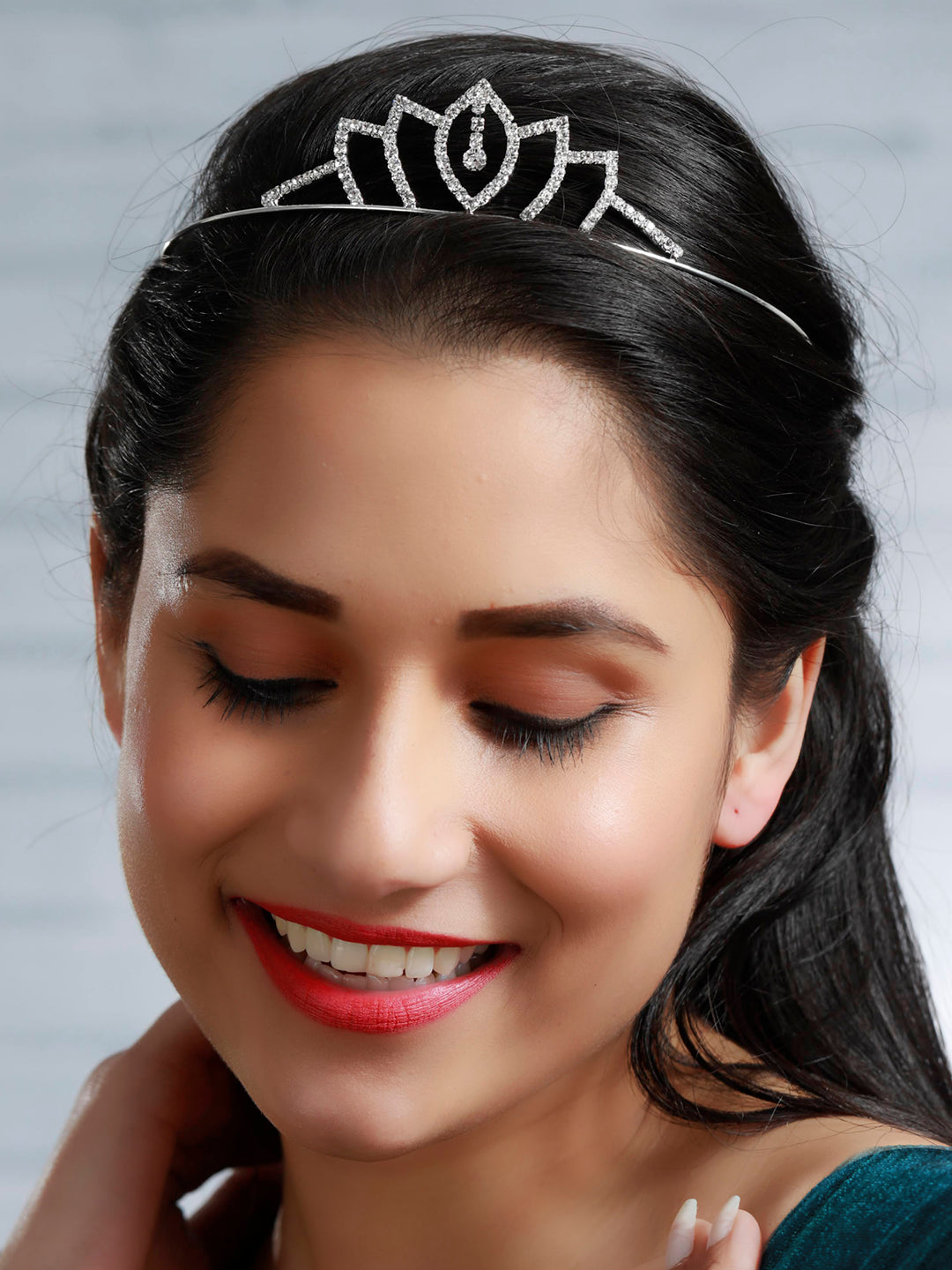 Silver Stone Embellished Princess Tiara Crown Hair Band
