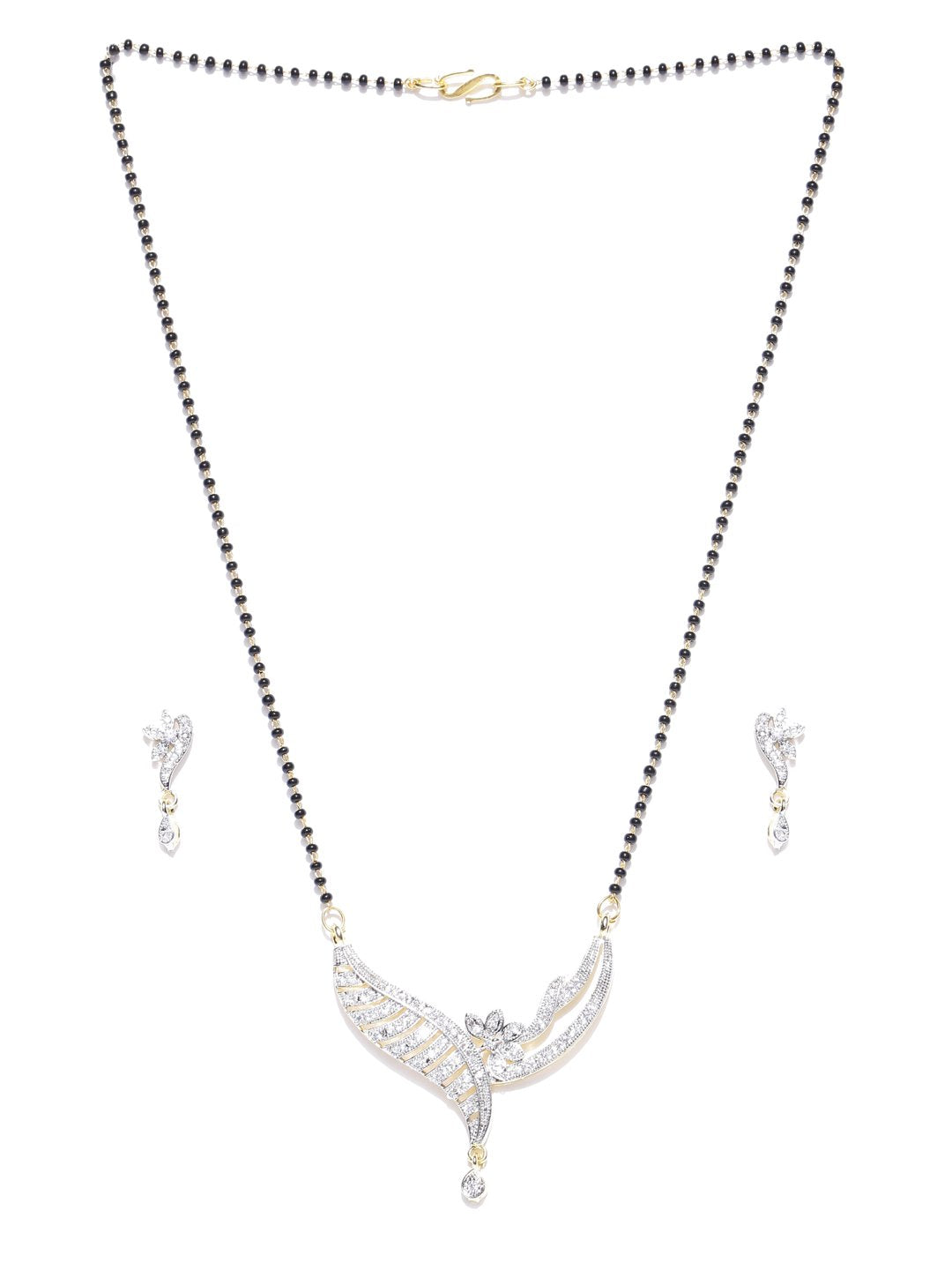 American Diamond Floral Designer Traditional Mangalsutra With Earrings Set For Women