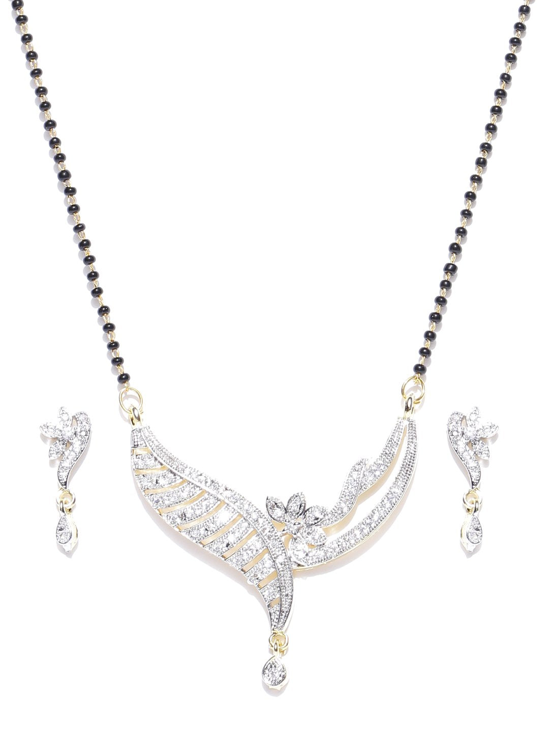 American Diamond Floral Designer Traditional Mangalsutra With Earrings Set For Women