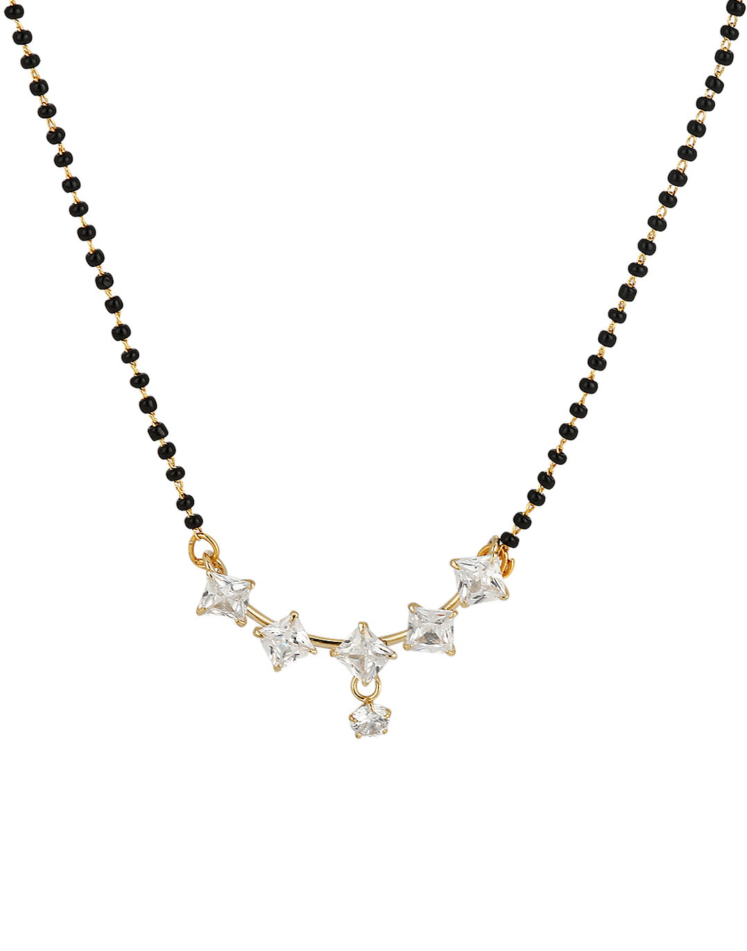 Gold-Plated American Diamond Studded Mangalsutra Set with Earrings