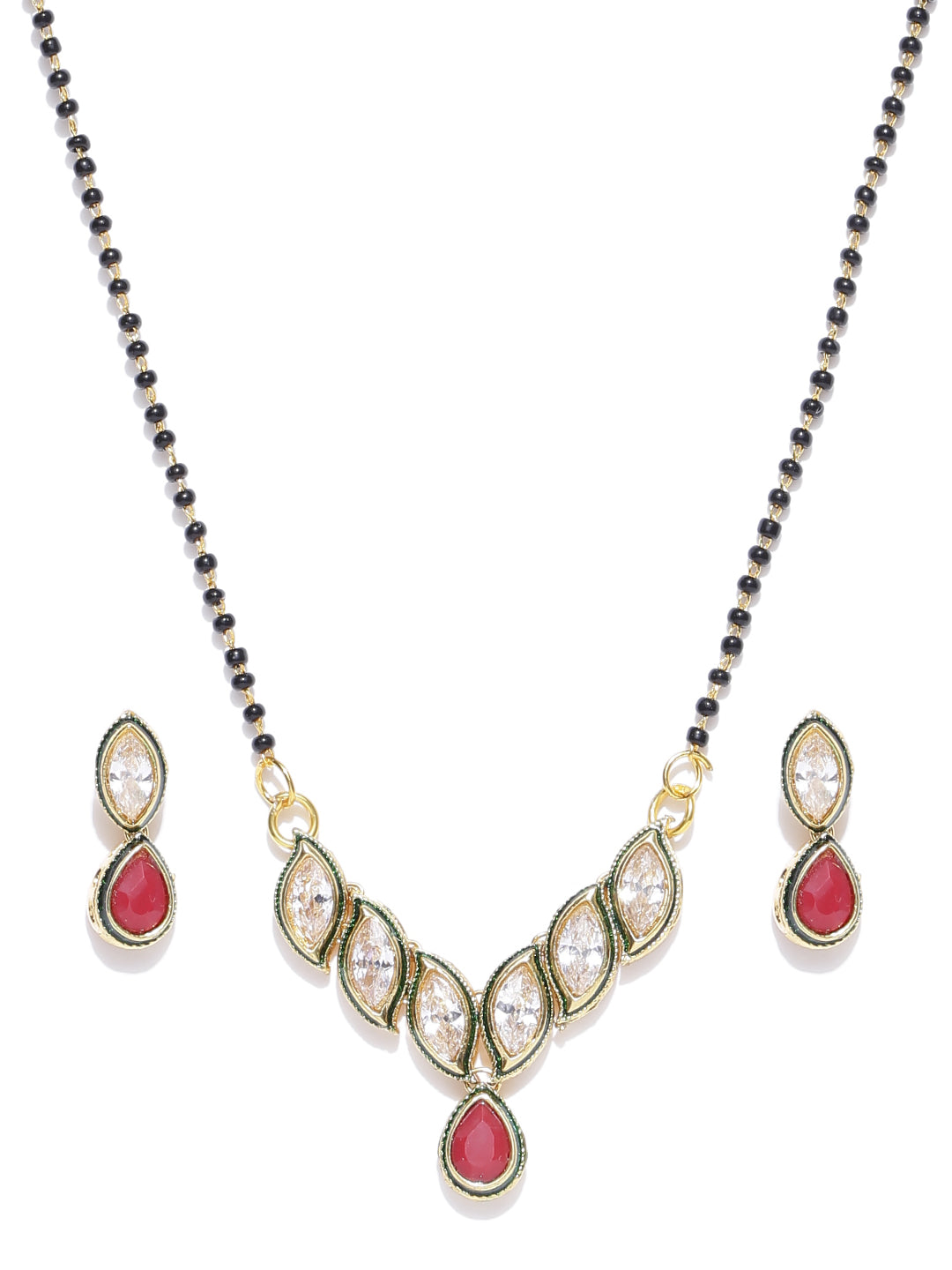Gold Finish Kundan Mangalsutra With Earrings For Women