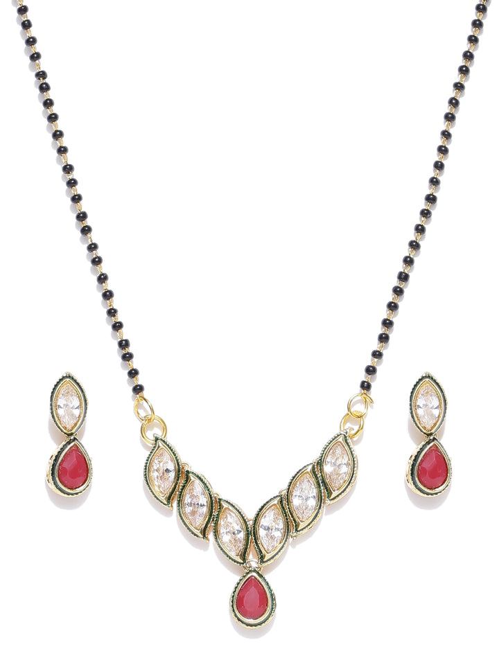 Gold Finish Kundan Mangalsutra With Earrings For Women