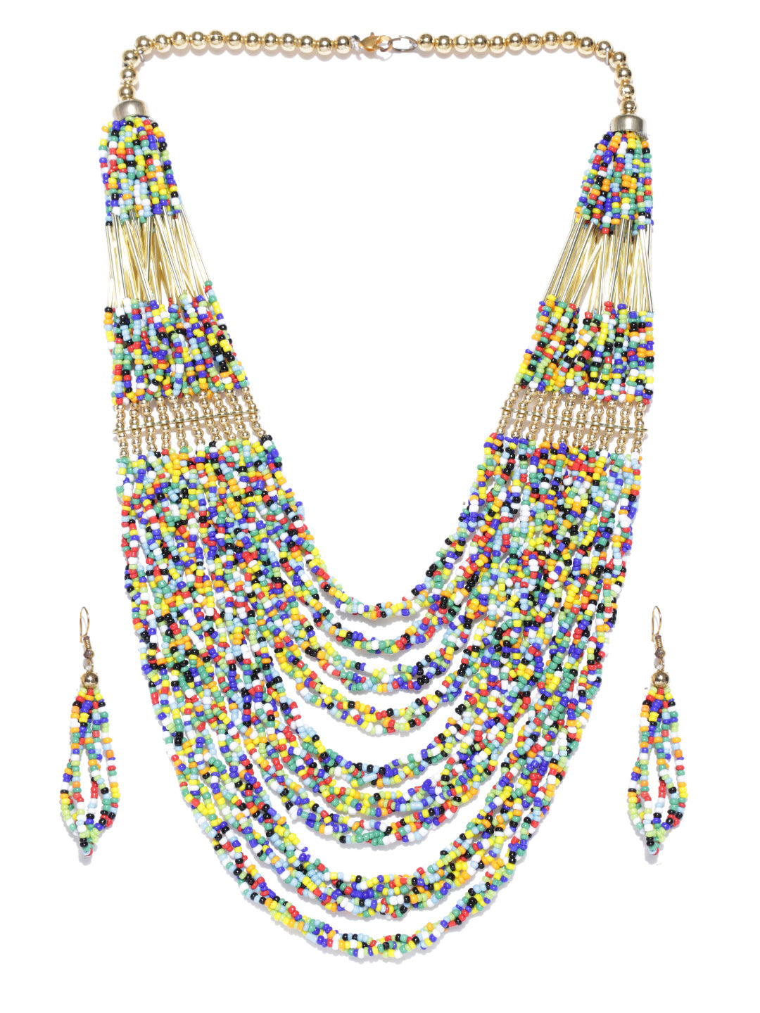 Multi-Color Beaded Gold Plated Jewellery Set