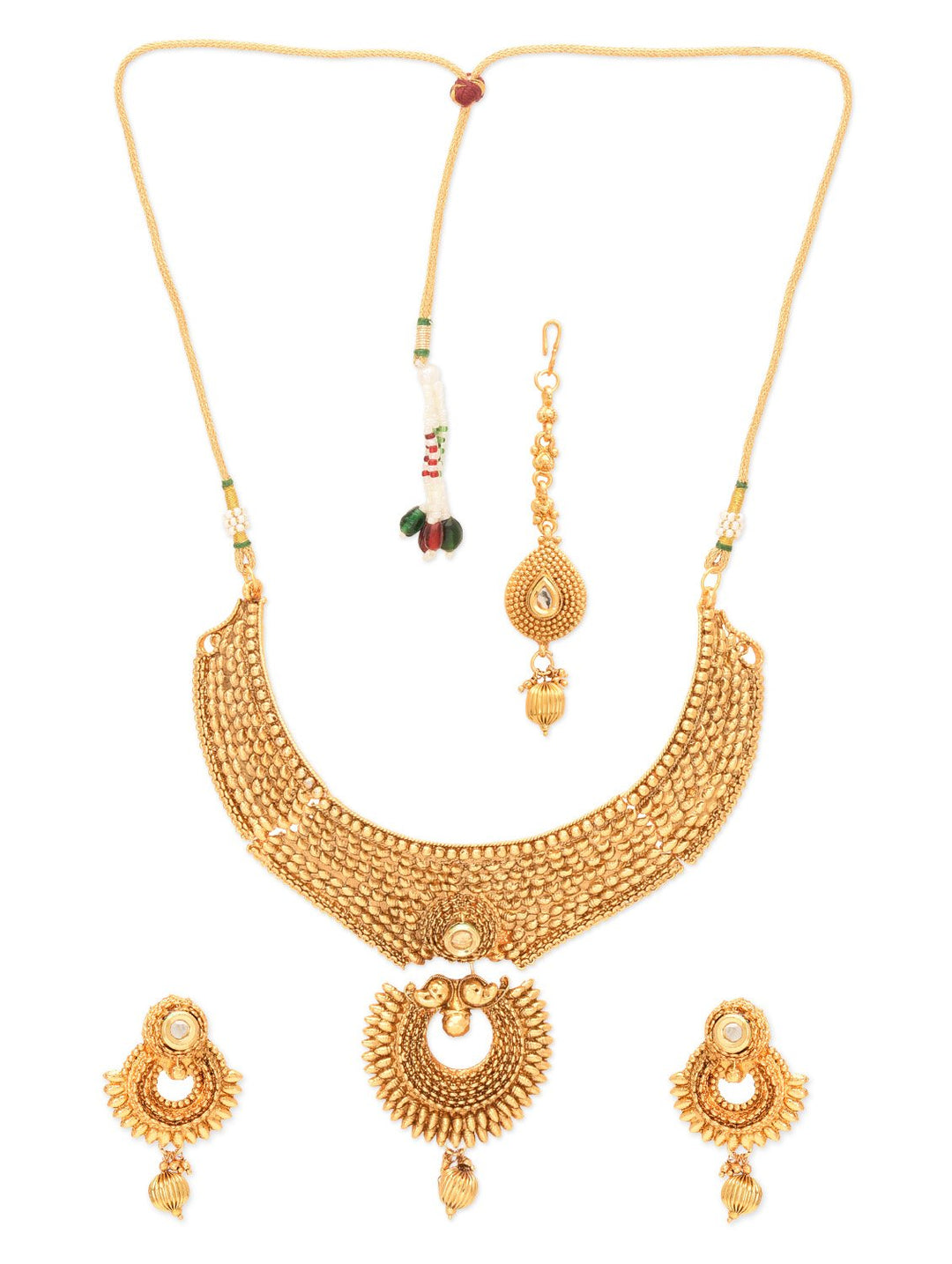 Beads Gold Plated MaangTika Jewellery Set