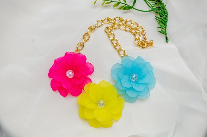 Multi-Color Stones Gold Plated Floral Pendant