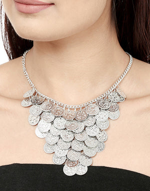 Coin Danglers - Oxidized Silver Statement Necklace