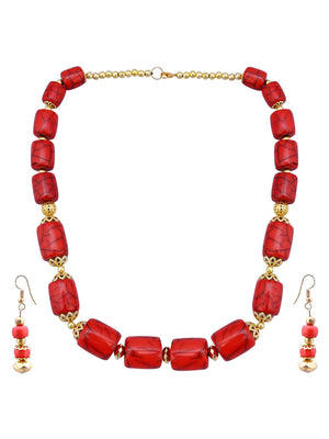 Red Beaded Gold Plated Pendant Set