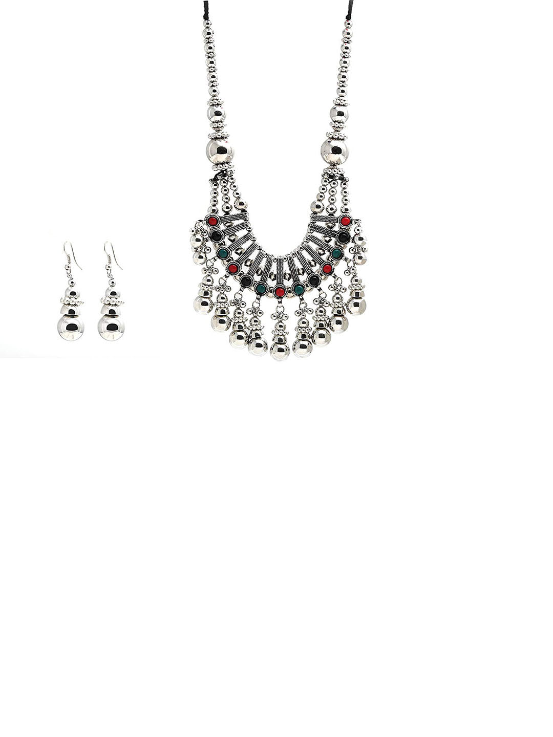 Multi-Color Beads Silver Plated Jewellery Set