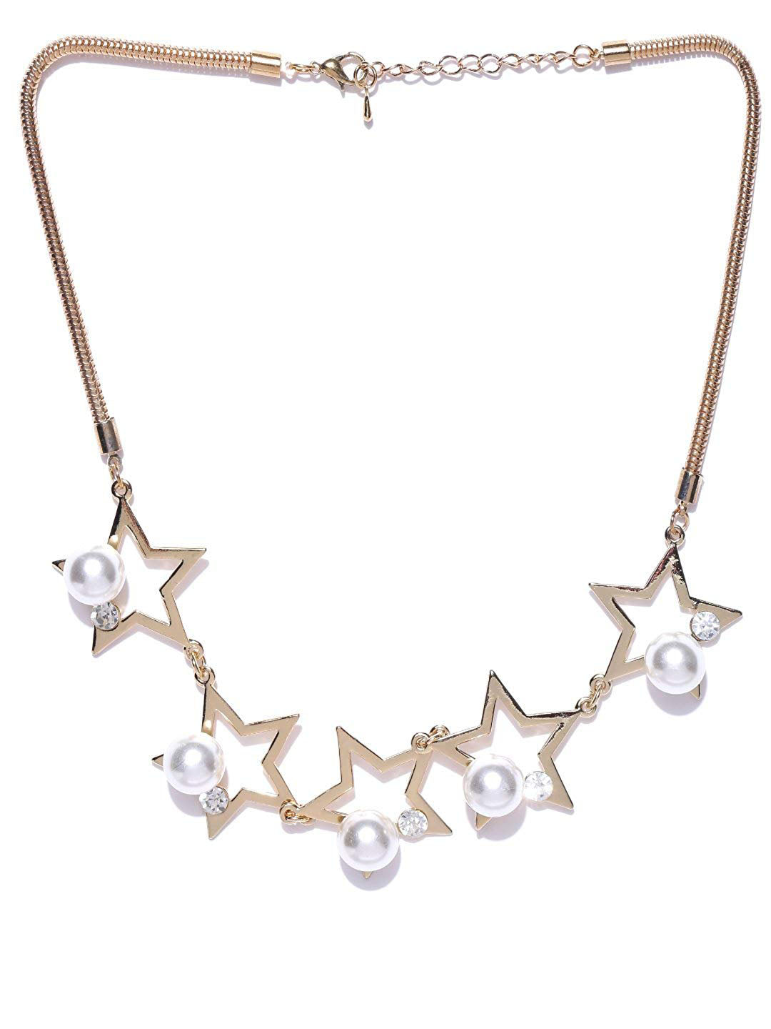White Pearls Stones Gold Plated Star Necklace