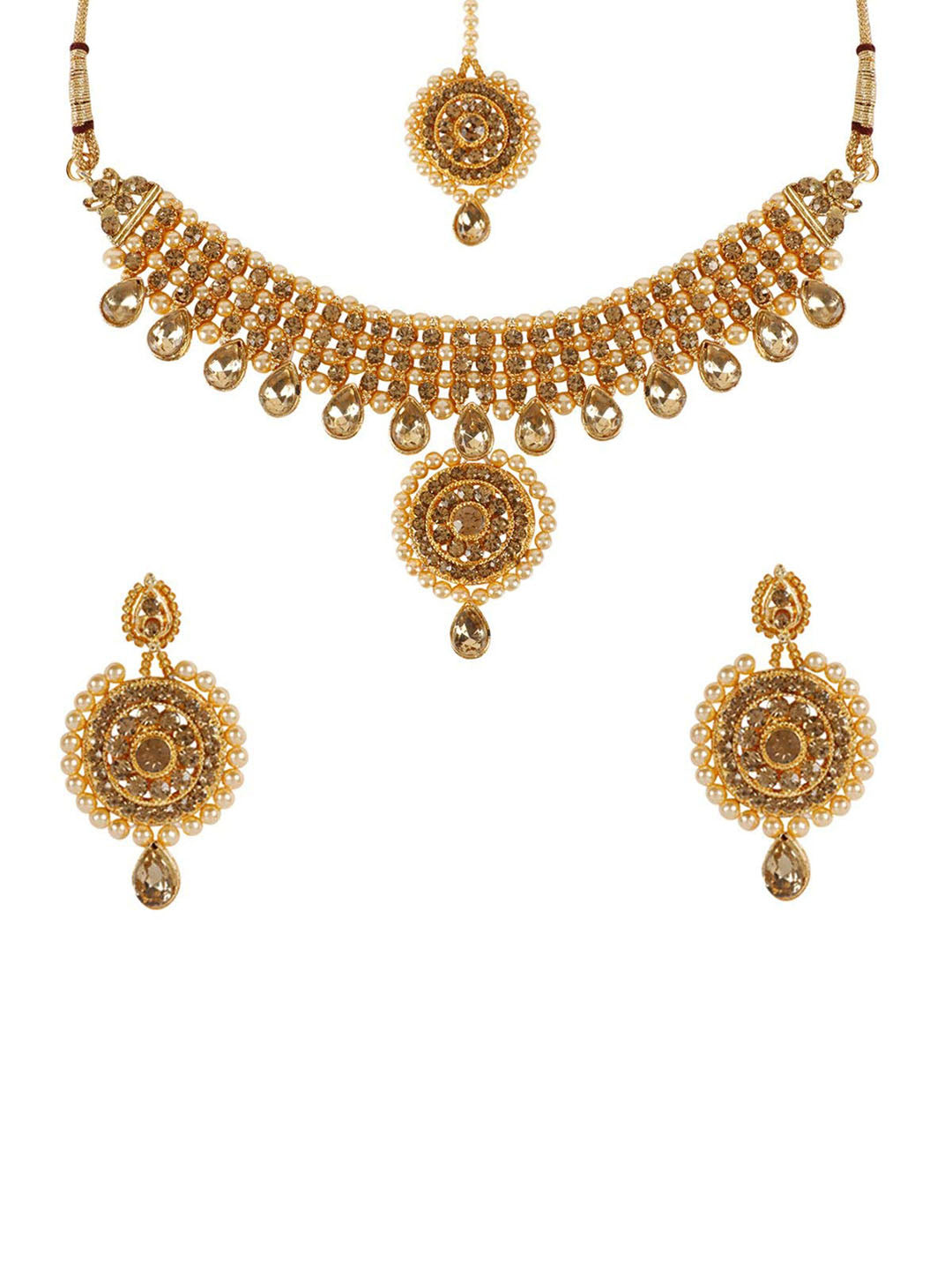 Stones Beads Gold Plated MaangTika Jewellery Set