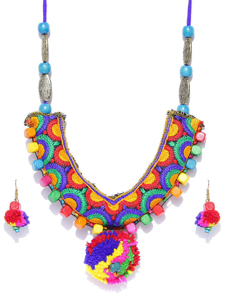 Multi-Color Beaded Silver Plated Jewellery Set