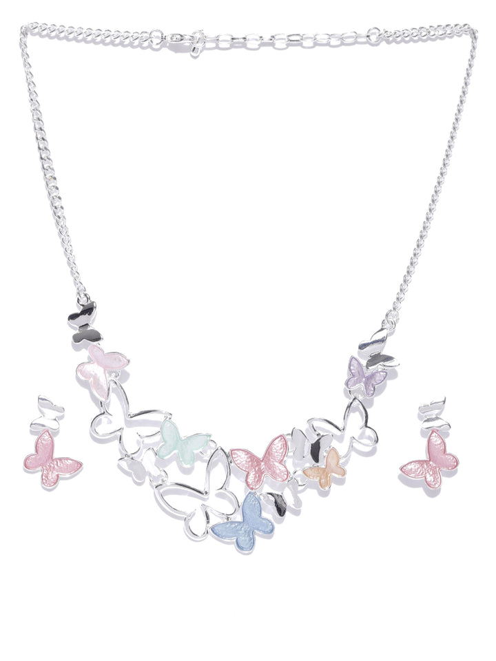 Multi-Color Silver Plated Butterfly Pendant Set