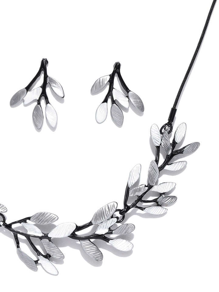 Black Grey Metal Leaf Jewellery Set
