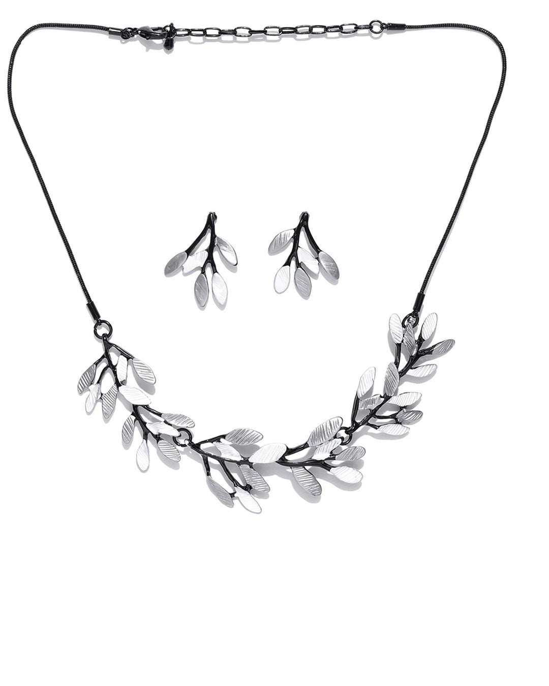 Black Grey Metal Leaf Jewellery Set