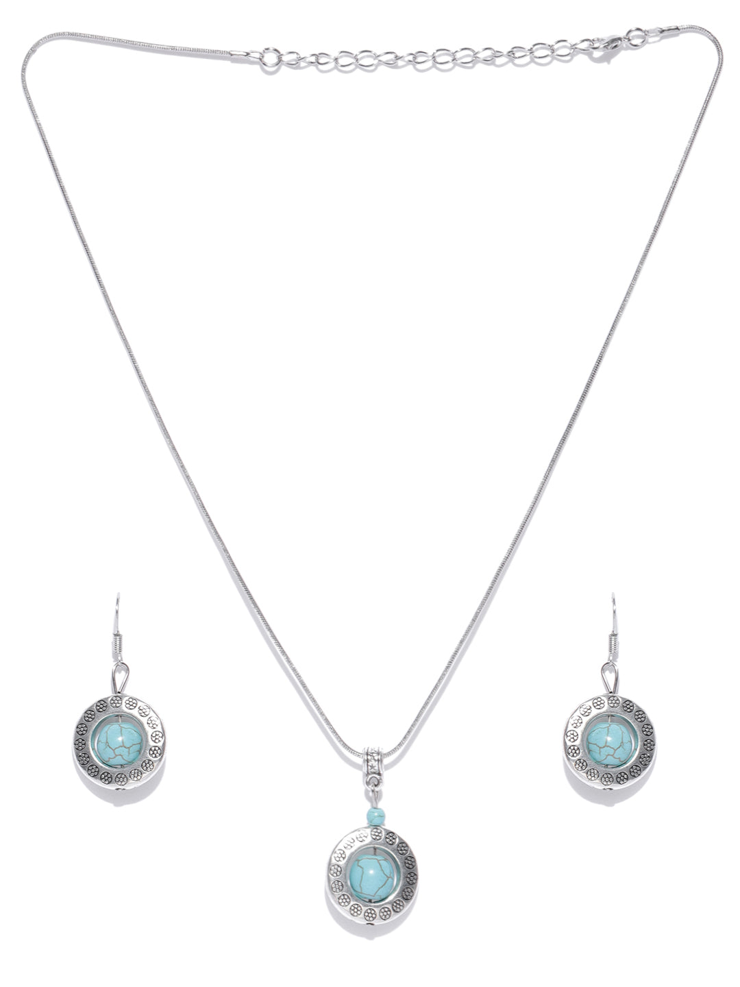 Blue Beads Silver Plated Pendant Set