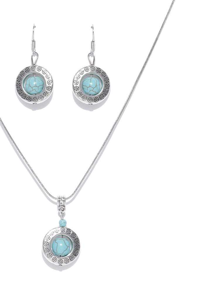 Blue Beads Silver Plated Pendant Set